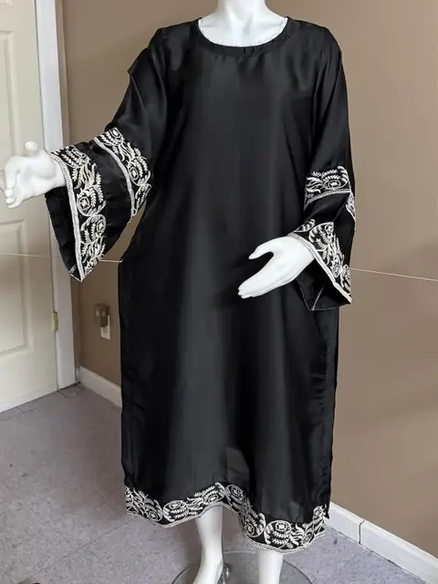 Black Silk Embroidered Long Top / Kurti, photo 4