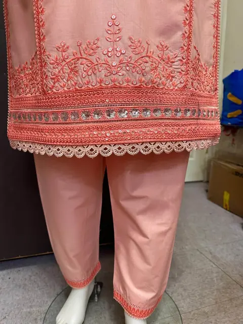 Peach Cotton Embroidered Dress with Monar Dupatta, photo 4