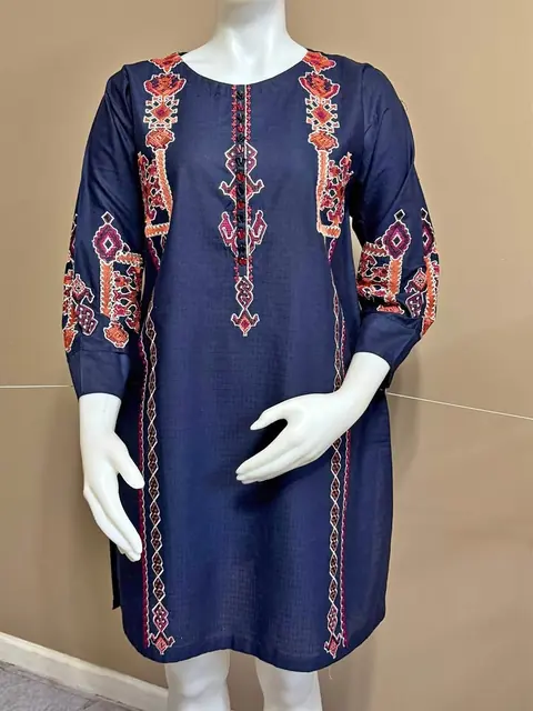 Blue Cotton Embroidered Kurti / Top