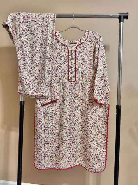 Floral Linen Stitched 2-Piece Suit / Co-ord Set, photo 3