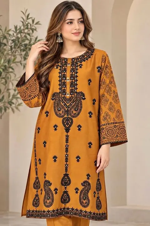 Brown Viscose Embroidered Kurti / Top