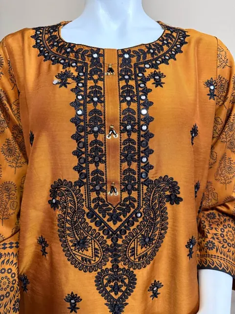 Brown Viscose Embroidered Kurti / Top, photo 4
