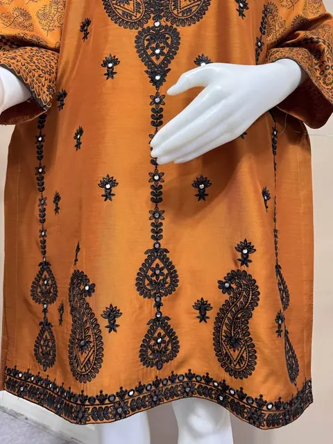 Brown Viscose Embroidered Kurti / Top, photo 6