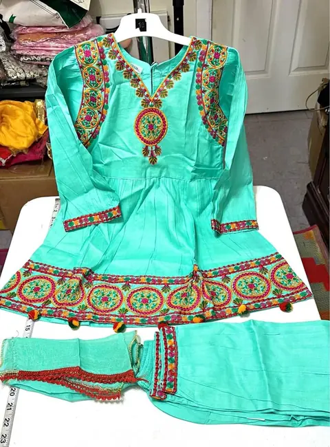 Turquoise Little Girl Cotton 3-Piece Dress
