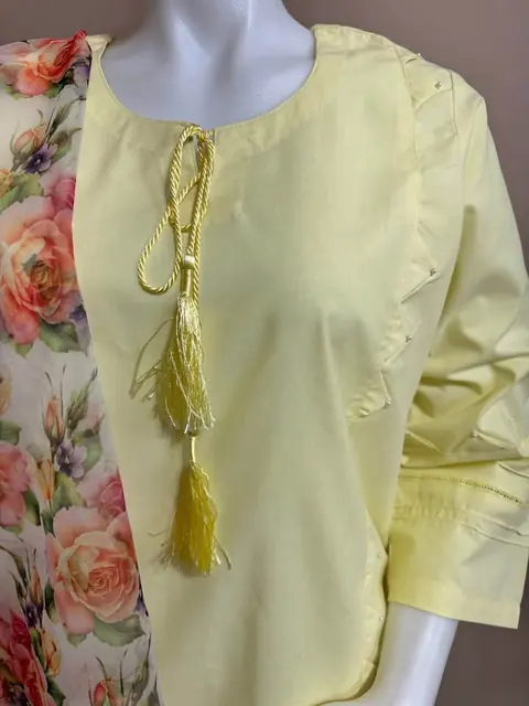 Yellow Thick Cotton Stitched Dress with Organza Dupatta, photo 3