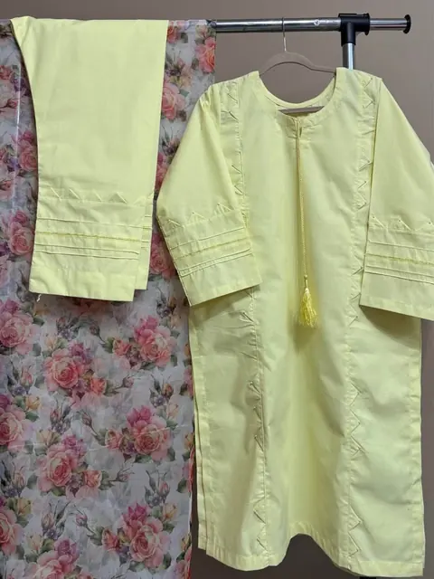 Yellow Thick Cotton Stitched Dress with Organza Dupatta, photo 5